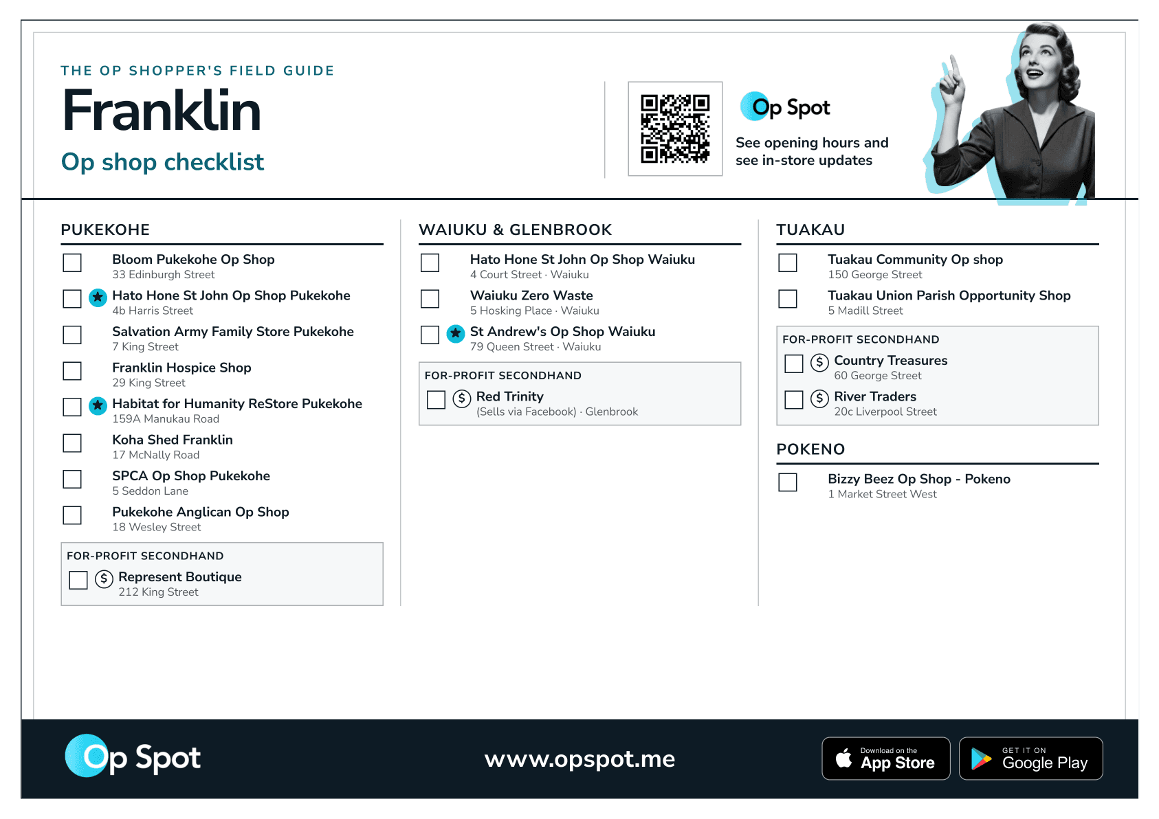 Preview of the printable Franklin op shop guide