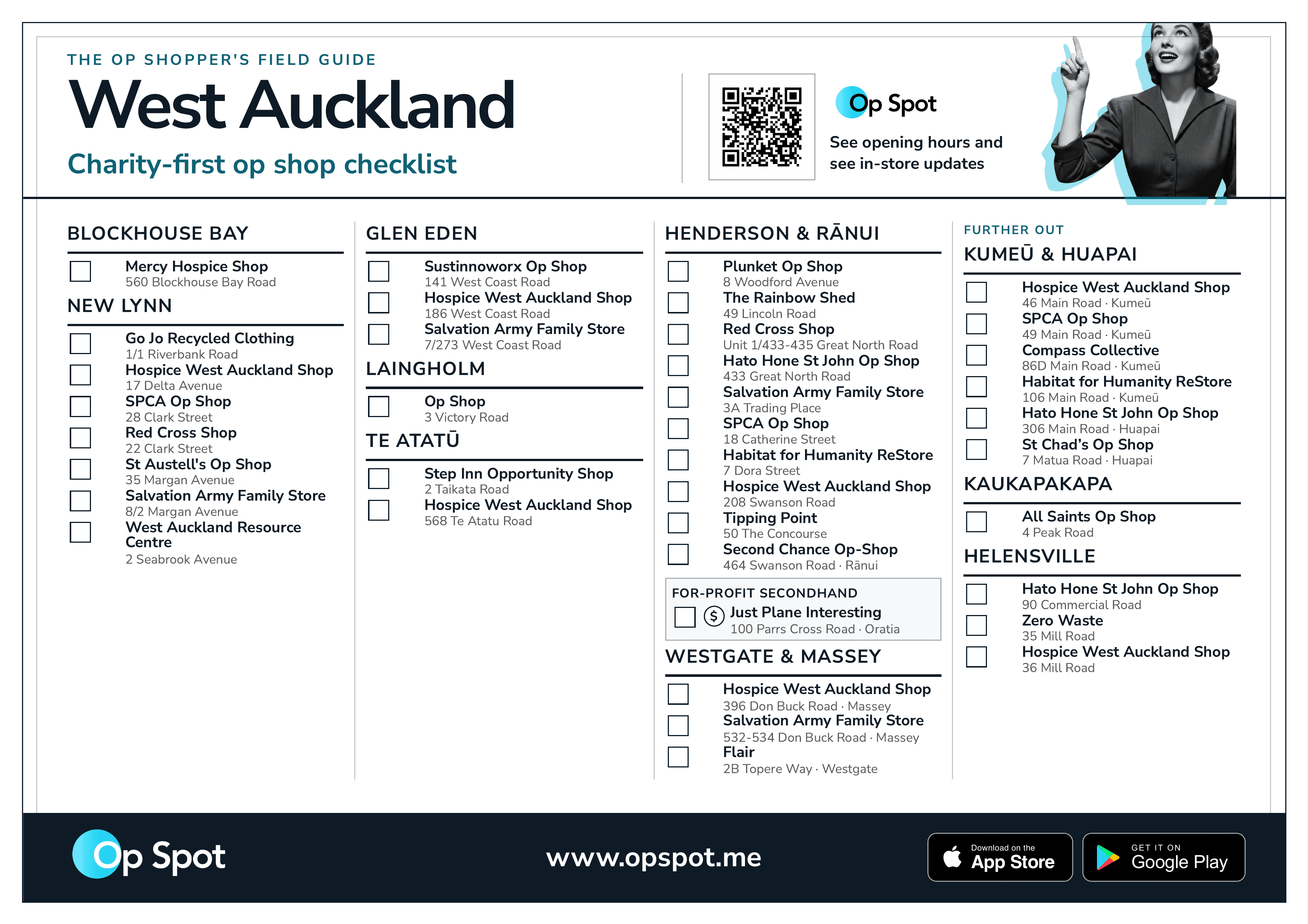 Preview of the printable West Auckland op shop guide