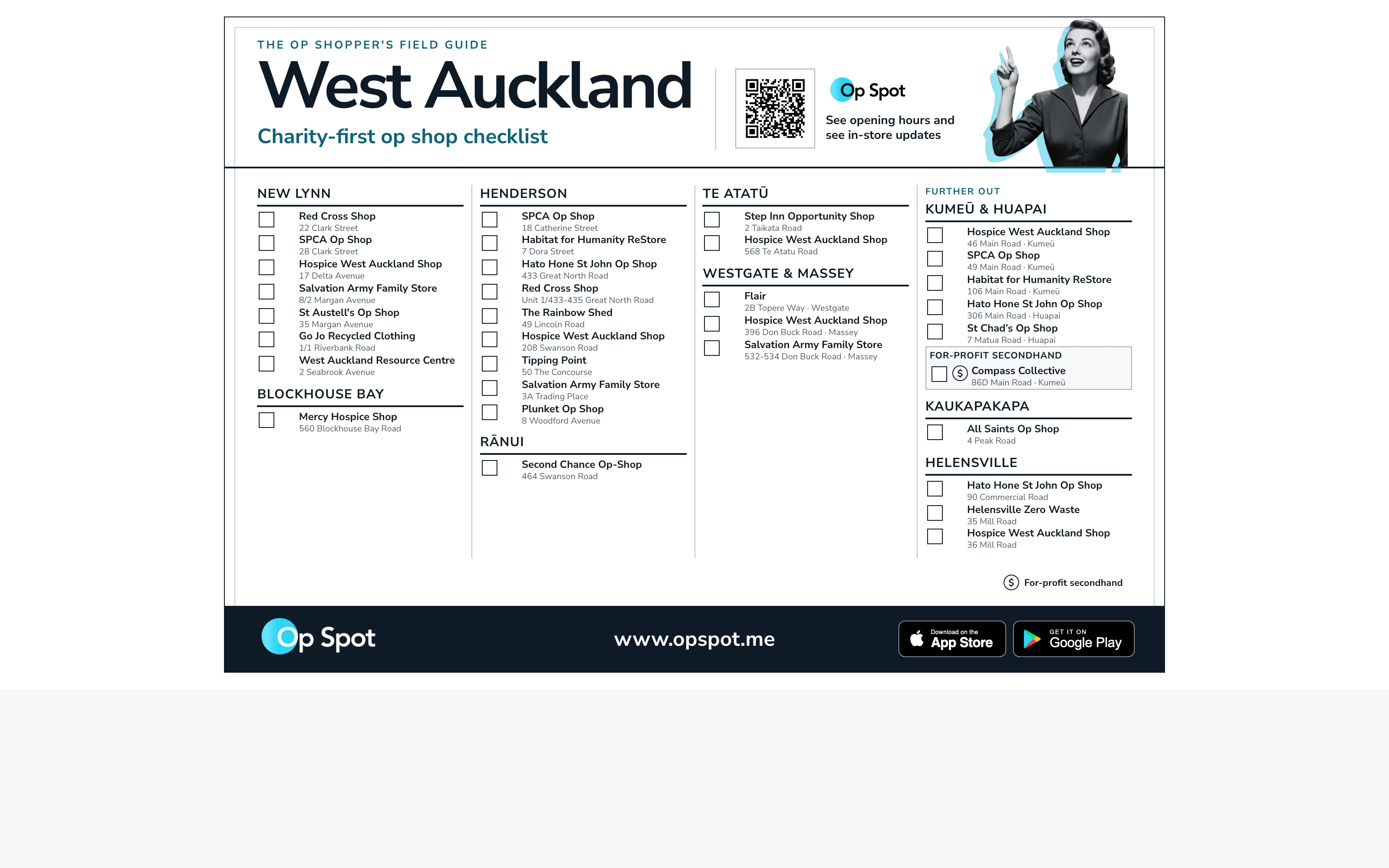 Preview of the printable West Auckland op shop guide