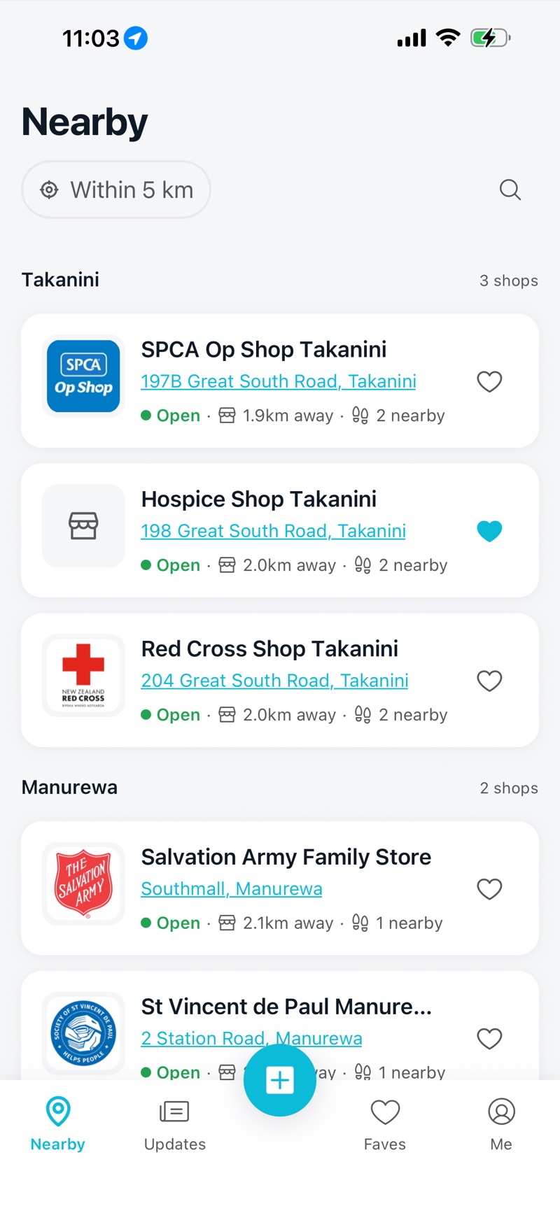 Op Spot nearby map showing local shops being discovered
